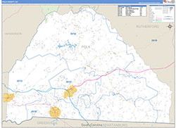 Polk County, NC Wall Map Zip Code Basic Style 2026