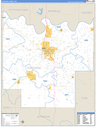 Pontotoc County, OK Wall Map Zip Code Basic Style 2026