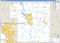 Portage County, WI Wall Map Zip Code Basic Style 2026