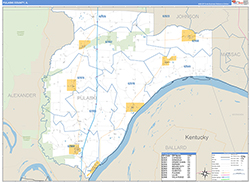 Pulaski County, IL Wall Map Zip Code Basic Style 2026