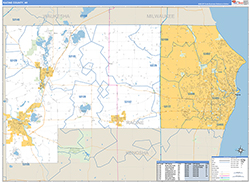 Racine County, WI Wall Map Zip Code Basic Style 2026