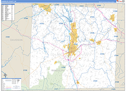 Randolph County, NC Wall Map Zip Code Basic Style 2026