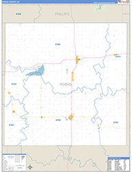Rooks County, KS Wall Map Zip Code Basic Style 2026
