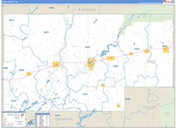 Rusk County, WI Wall Map Zip Code Basic Style 2026