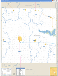 Russell County, KS Wall Map Zip Code Basic Style 2026