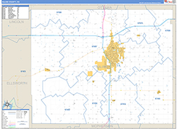 Saline County, KS Wall Map Zip Code Basic Style 2026