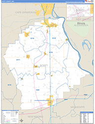 Scott County, MO Wall Map Zip Code Basic Style 2026