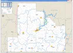 Shelby County, IL Wall Map Zip Code Basic Style 2026