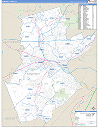 Somerset County, NJ Wall Map Zip Code Basic Style 2026