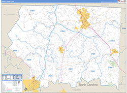 Surry County, NC Wall Map Zip Code Basic Style 2026