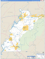 Talladega County, AL Wall Map Zip Code Basic Style 2026
