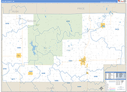Taylor County, WI Wall Map Zip Code Basic Style 2026