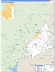 TransylvaniaCounty, NC Wall Map Zip Code Basic Style 2026