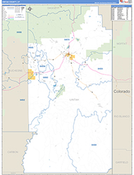 Uintah County, UT Wall Map Zip Code Basic Style 2026