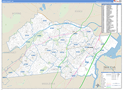 Union County, NJ Wall Map Zip Code Basic Style 2026