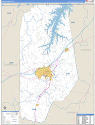 Vance County, NC Wall Map Zip Code Basic Style 2026