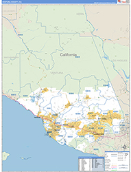 Ventura County, CA Wall Map Zip Code Basic Style 2026