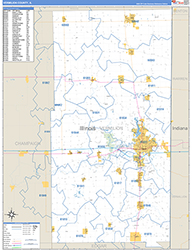 Vermilion County, IL Wall Map Zip Code Basic Style 2026
