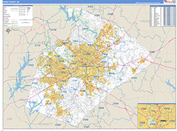Wake County, NC Wall Map Zip Code Basic Style 2026
