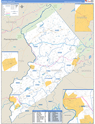 Warren County, NJ Wall Map Zip Code Basic Style 2026