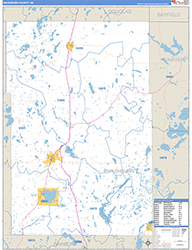 Washburn County, WI Wall Map Zip Code Basic Style 2026