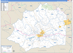 Wilkes County, NC Wall Map Zip Code Basic Style 2026