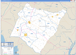WilliamsburgCounty, SC Wall Map Zip Code Basic Style 2026