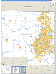 Winnebago County, IL Wall Map Zip Code Basic Style 2026