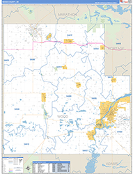 Wood County, WI Wall Map Zip Code Basic Style 2026