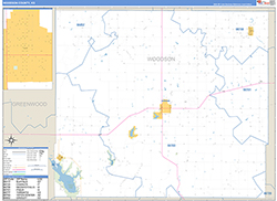 Woodson County, KS Wall Map Zip Code Basic Style 2026