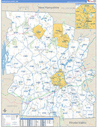 Worcester County, MA Wall Map Zip Code Basic Style 2026