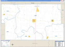 Worth County, MO Wall Map Zip Code Basic Style 2026