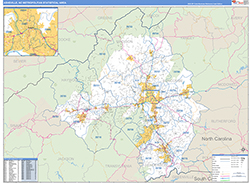 Asheville Metro Area Wall Map Basic Style 2026