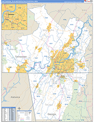Chattanooga Metro Area Wall Map Basic Style 2026