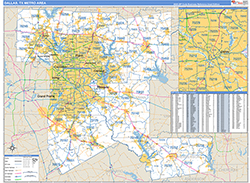 Dallas Metro Area Wall Map Basic Style 2026
