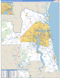 Jacksonville Metro Area Wall Map Basic Style 2026