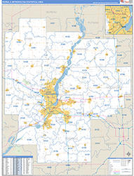 Peoria Metro Area Wall Map Basic Style 2026