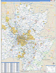 Pittsburgh Metro Area Wall Map Basic Style 2026
