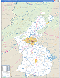 Roanoke Metro Area Wall Map Basic Style 2026
