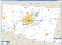 Springfield Metro Area Wall Map Basic Style 2026
