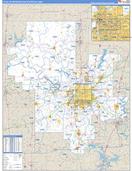 Tulsa Metro Area Wall Map Basic Style 2026