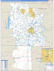 Worcester Metro Area Wall Map Basic Style 2026