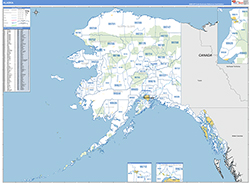 Alaska Wall Map Zip Code Basic Style 2026