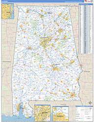 Alabama Wall Map Zip Code Basic Style 2026
