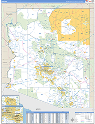 Arizona Wall Map Zip Code Basic Style 2026