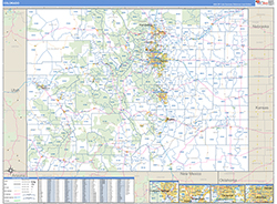 Colorado Wall Map Zip Code Basic Style 2026
