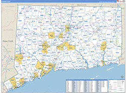 Connecticut Wall Map Zip Code Basic Style 2026