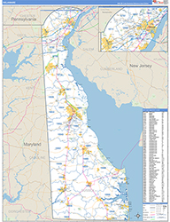 Delaware Wall Map Zip Code Basic Style 2026