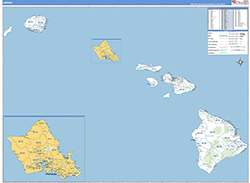 Hawaii Wall Map Zip Code Basic Style 2026