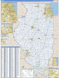 Illinois Wall Map Zip Code Basic Style 2026